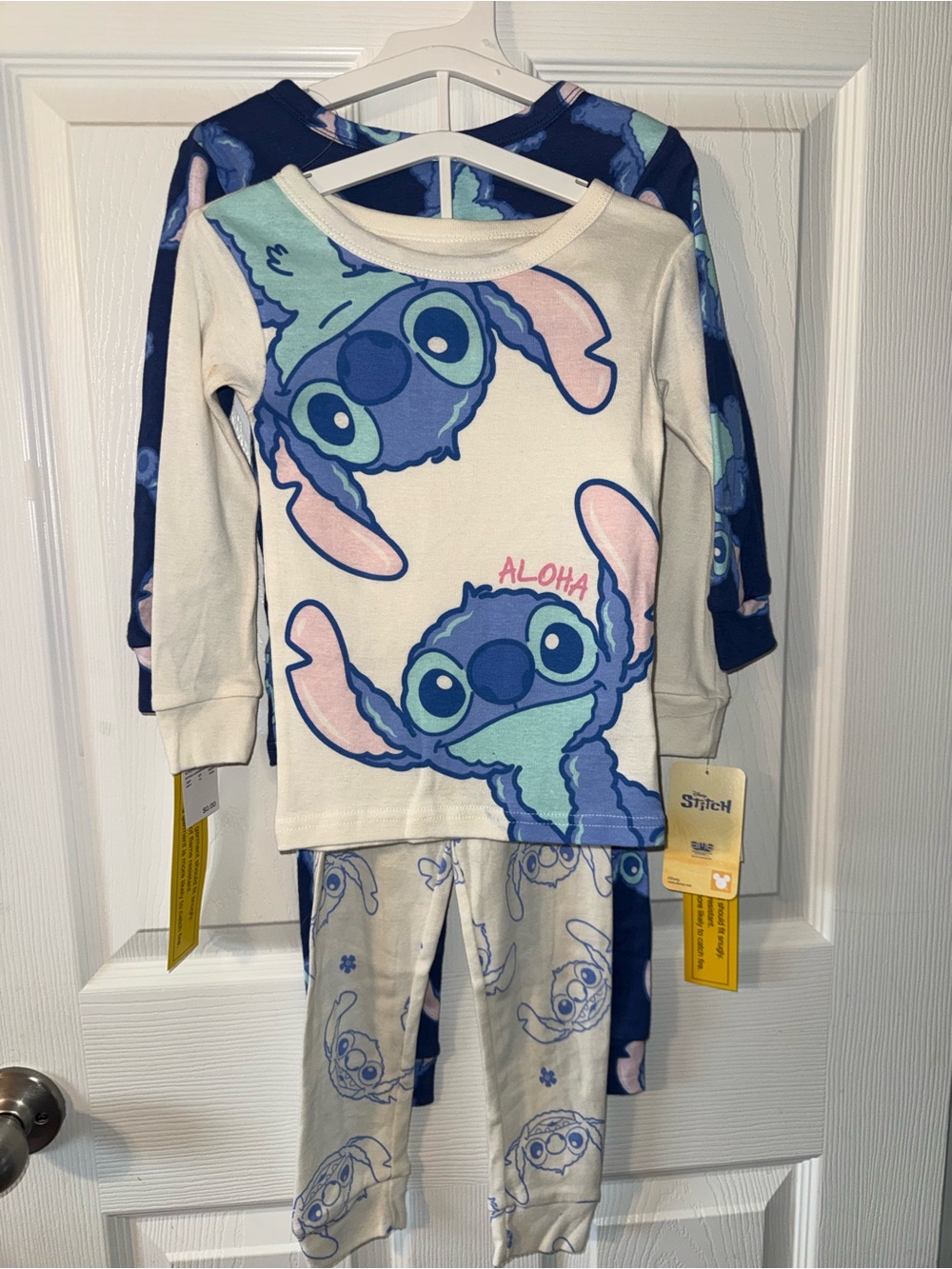 Disney Cream & Blue Stitch 'Aloha' Pajama Set